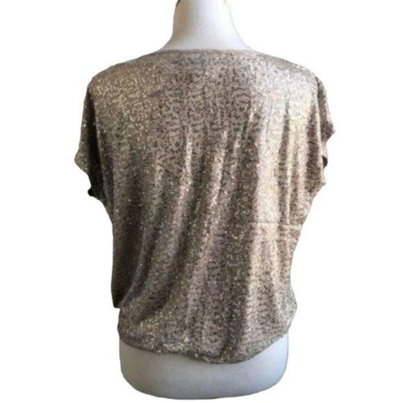 Macy’s INC Sequined Cap Sleeved Shimmery Top M - Picture 3 of 8